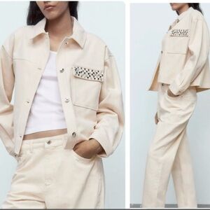 ZARA Cream beaded cotton Jacket NWOT